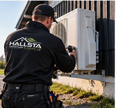 Installation av värmepump utedel på husvägg